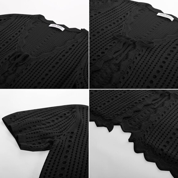 ❤️Women's Black Summer Sweater Cardigan Short Sleeve Beach Shrug Dresses  Women - Picture 7 of 7